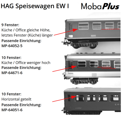Inneneinrichtung für HAG Speisewagen EW I (Gen. 1, 10 Fenster)